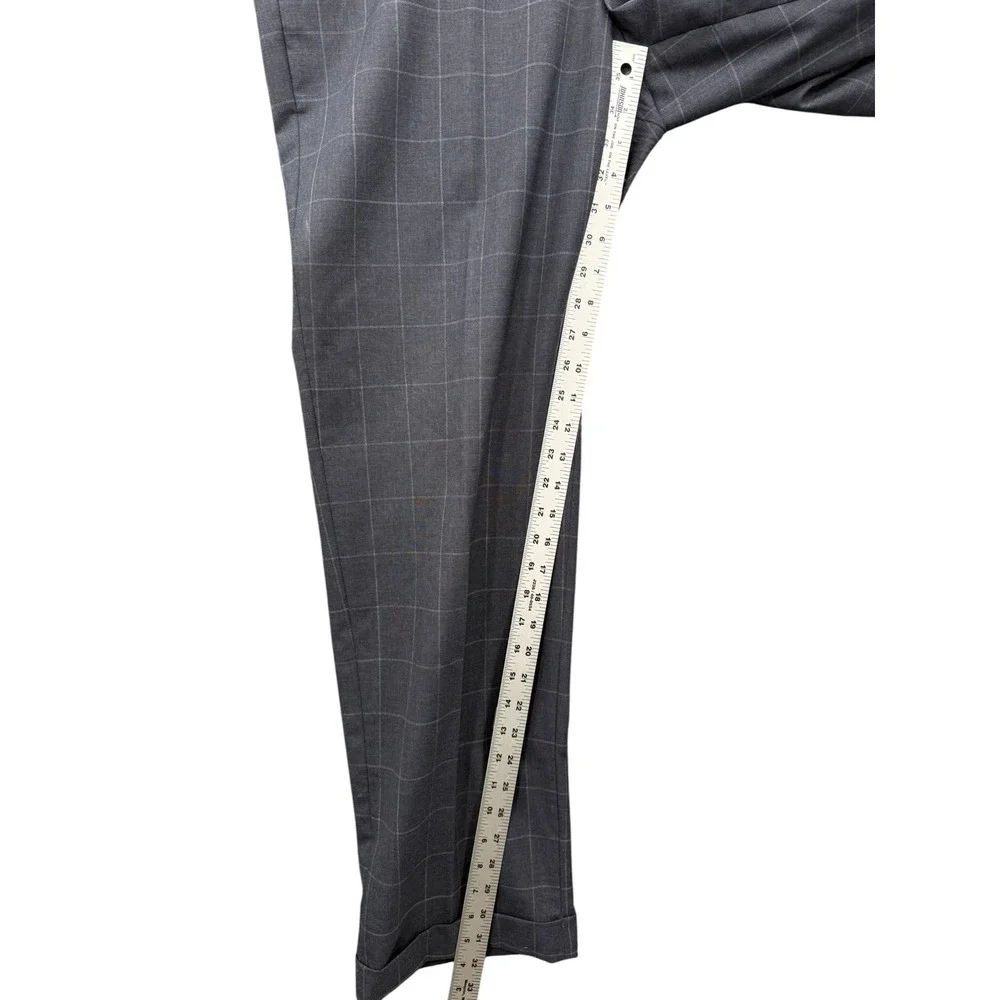 Jos A Bank Gordon Suit 42R Gray Windowpane Wool 2 Piece Mens Dress Suit Pants 34